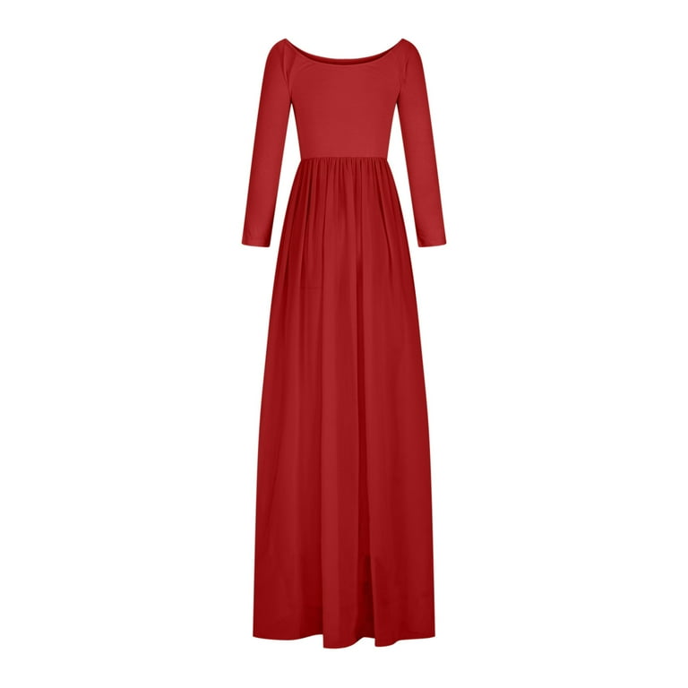 Efsteb Women's Maternity Dress Solid Color Long Sleeve Casual Maternity  Clothes Off Shoulder Stretchy Pregnancy DressesRed,S - Walmart.com
