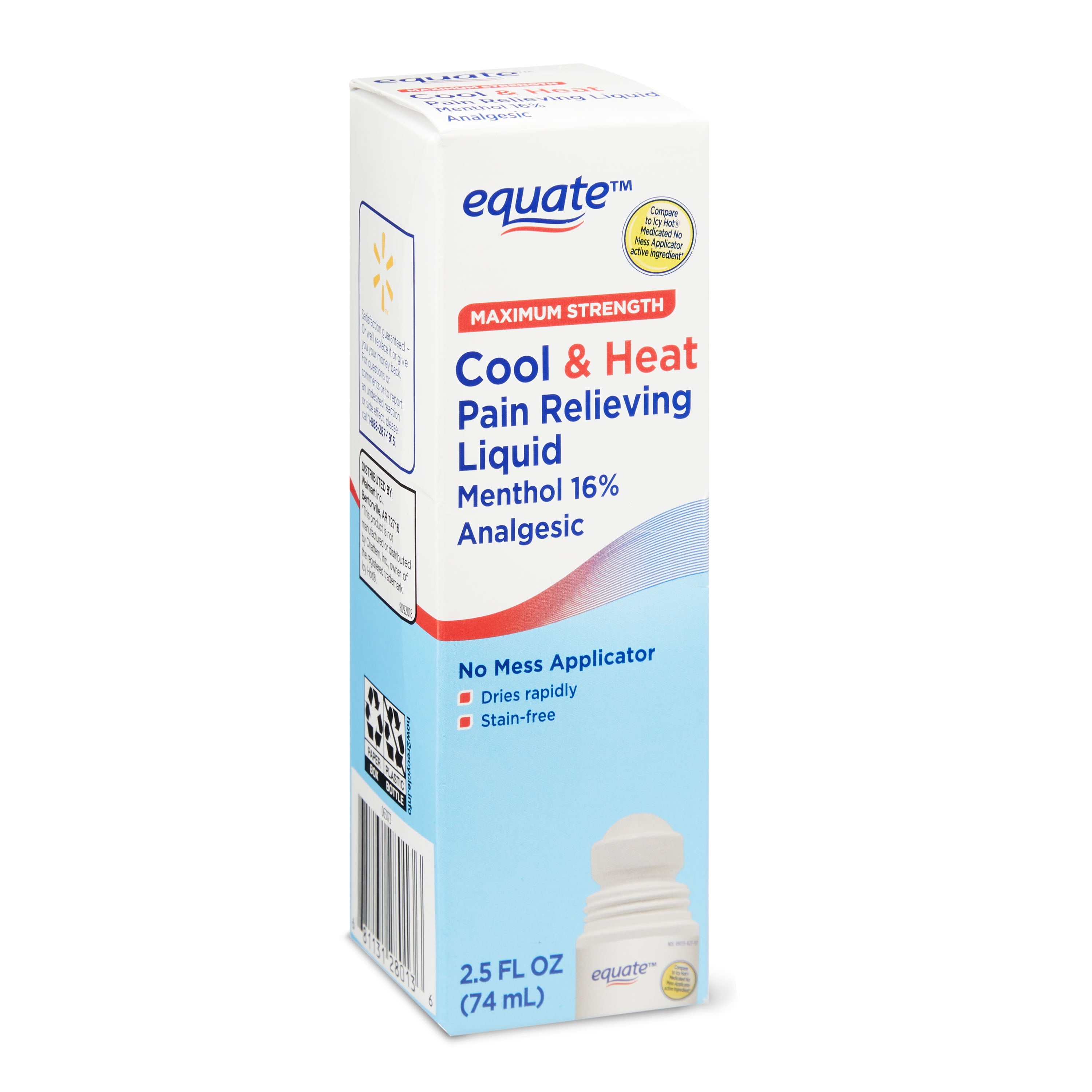 Equate Cold & Heat Pain Relieving Menthol 16% Analgesic Roll-On Liquid, 2.5 fl oz