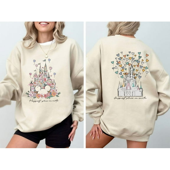 Disney Castle Floral Sweatshirt, Magic Kingdom Sweatshirt, Vintage Disney Sweatshirt, Happiest Place On Earth Sweatshirt