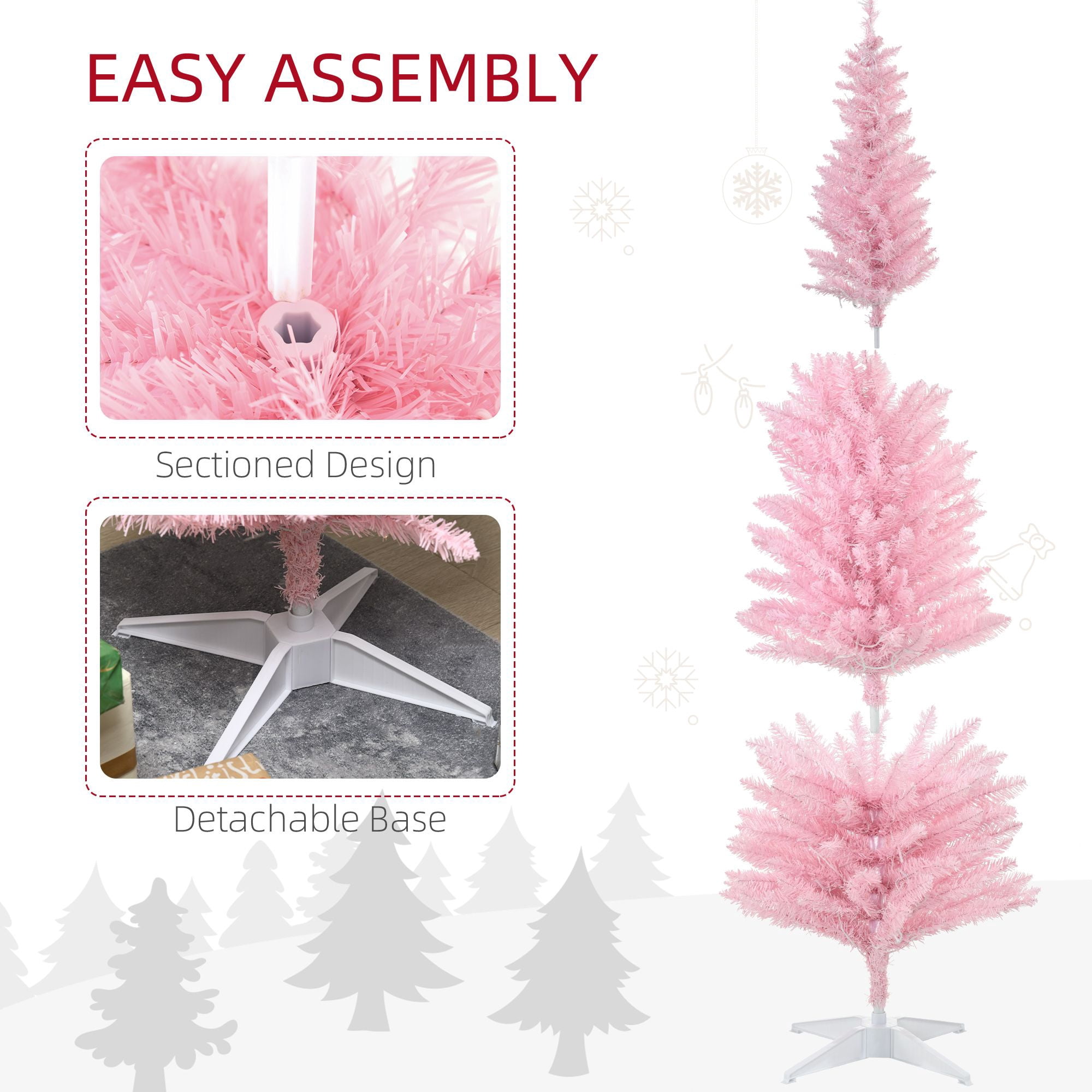 6 ft Pencil Christmas Tree, Slim Artificial Christmas Tree with Warm White LED Lights, 390 Tips, 200 Lights, Indoor Holiday Decor for Small Spaces