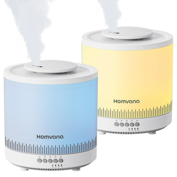Homvana - Humidificadores pequeños para recámara, 2 paquetes de 1,8 l de niebla fría humidificador de relleno superior para guardería, difusor de aceite esencial, 3 en 1 para plantas domésticas