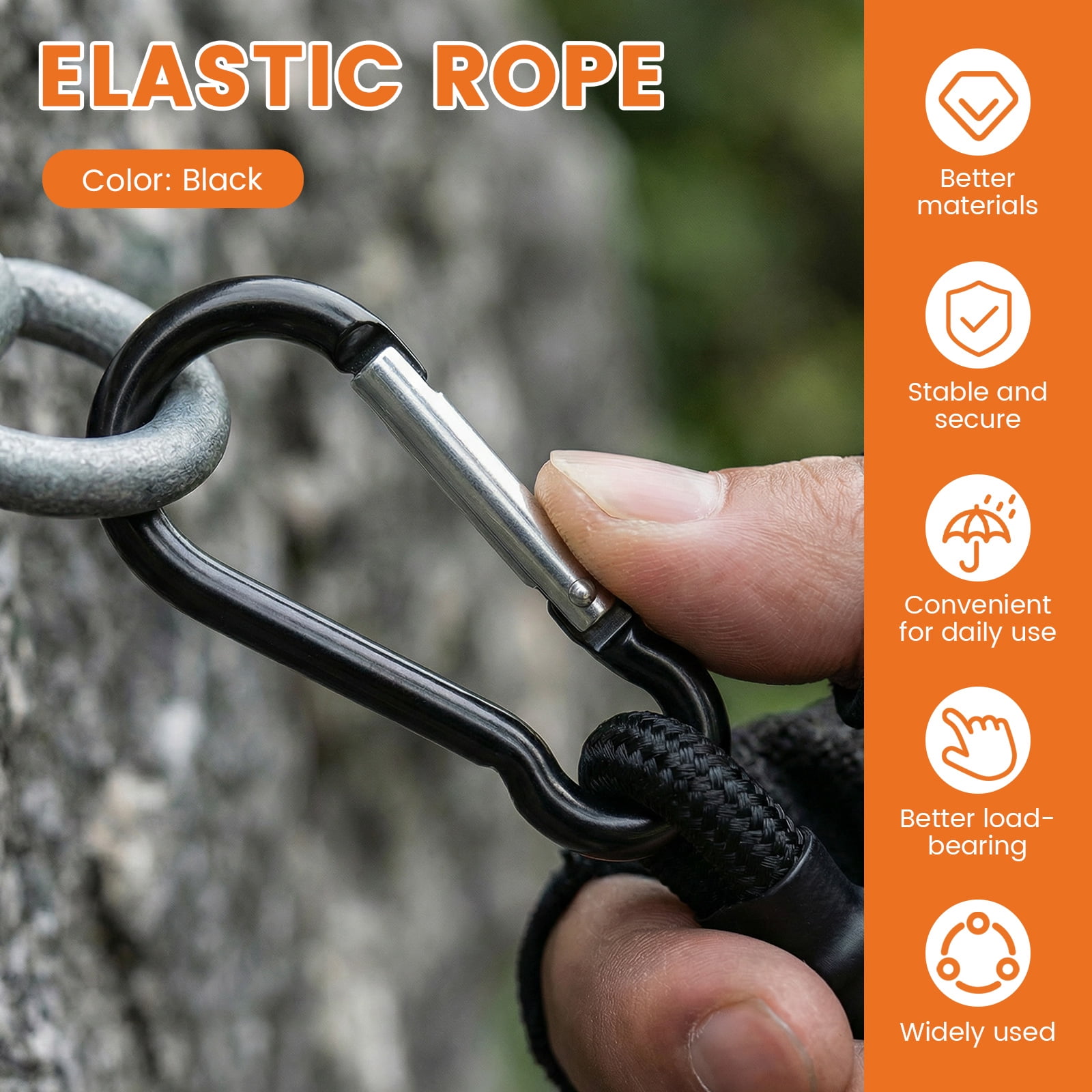20PCS Bungee Cord with Carabiner Hook Heavy Duty Outdoor Black Bungee Strap Strong Elastic Rope for Securing Tarp Luggage Tent Bike 12in/18in/24in/36in/48in