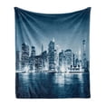 thumbnail image 1 of City Soft Flannel Fleece Throw Blanket, Gloomy Skyscrapers View of New York America, Cozy Plush for Indoor and Outdoor Use, 70" x 90", Blue Grey Petrol Blue, by Ambesonne, 1 of 6