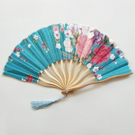 

Hand Held Fans Chinese Style Peony Silk Bamboo Folding Fan Tassel Folded Fan