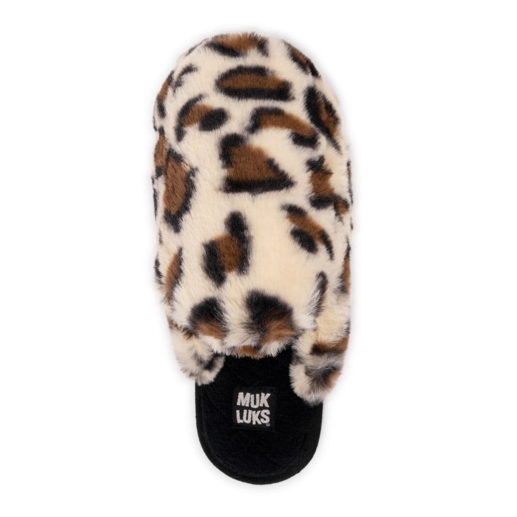 MUK LUKS Women's Capucine Slide Slipper - Faux Fur, Memory Foam, Indoor/Outdoor Sole (Leopard Black, Medium) - View #6