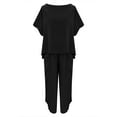 thumbnail image 2 of Manxivoo Summer Pants Women Suit Fashion Comfortable Short Sleeve and Long Pants Solid Color Top and Pants Set Cotton and Linen Womens Pants Black, 2 of 6
