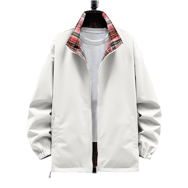 Veste Décontractée à Carreaux pour Hommes à Manches Longues avec Col Montant, Boutons devant et Poches Zippées pour Extérieur