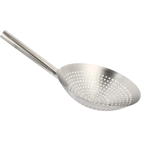 

LANGM Stainless Steel Skimmer Spoon Slotted Strainer Ladle Fine Mesh Wire Oil Filter Mandarin Colander Scoop for Kitchen Cooking (22cm)