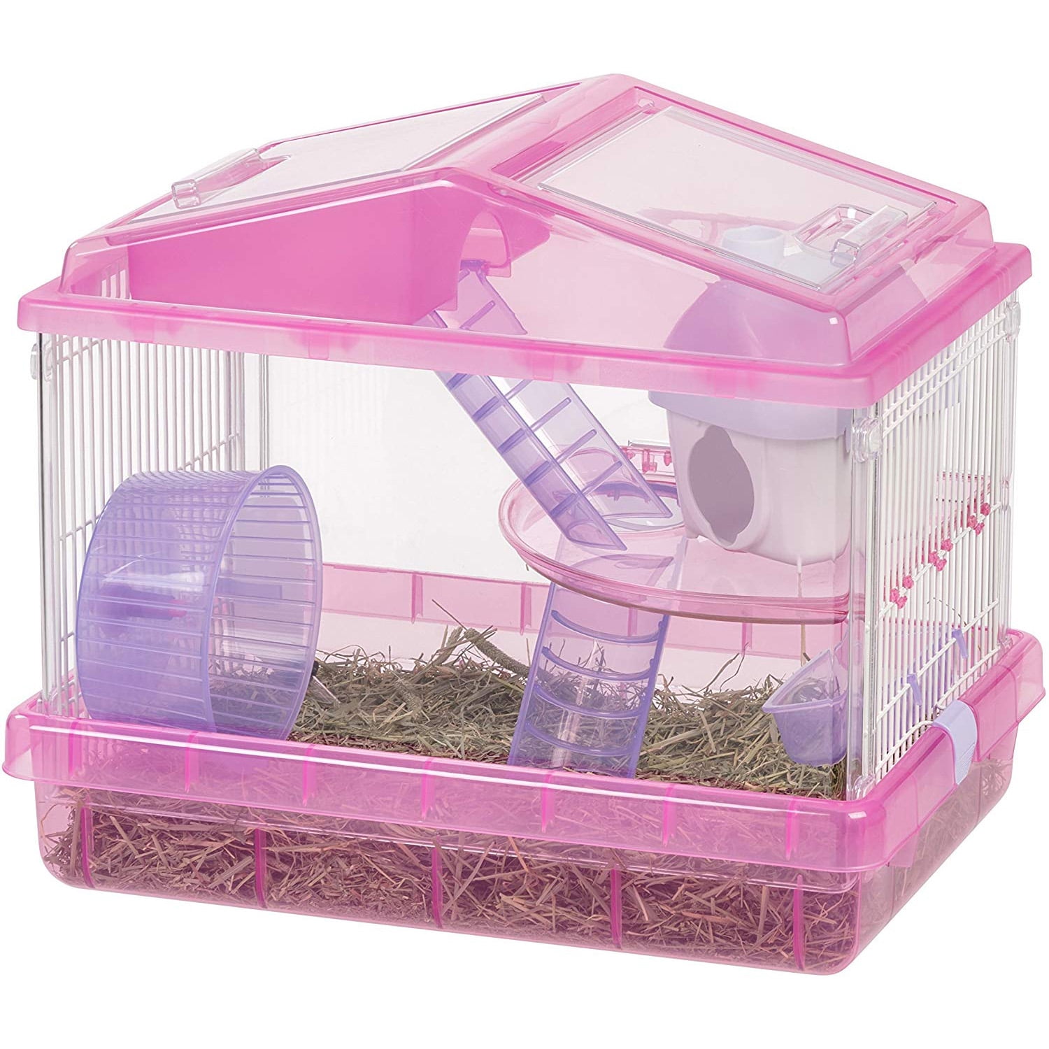 IRIS USA 587121 2 Level See Through Plastic Hamster Cage with Wheel Trans Pink Walmart