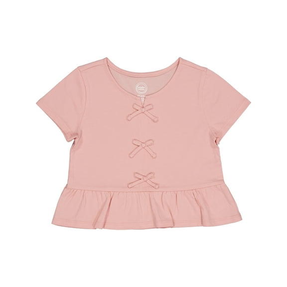 Wonder Nation Girls Short Sleeve Bow Front Top, Sizes 4-18 & Plus