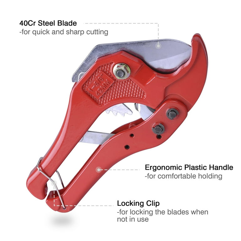 Jetech Hose and Pipe Cutter for PVC, PPR, PEX, PE Pipes and  Tubes,Ratcheting PVC Pipe Cutter 1-5/8 Inch One-Hand Fast Pipe Cutting Tool  with Stainless