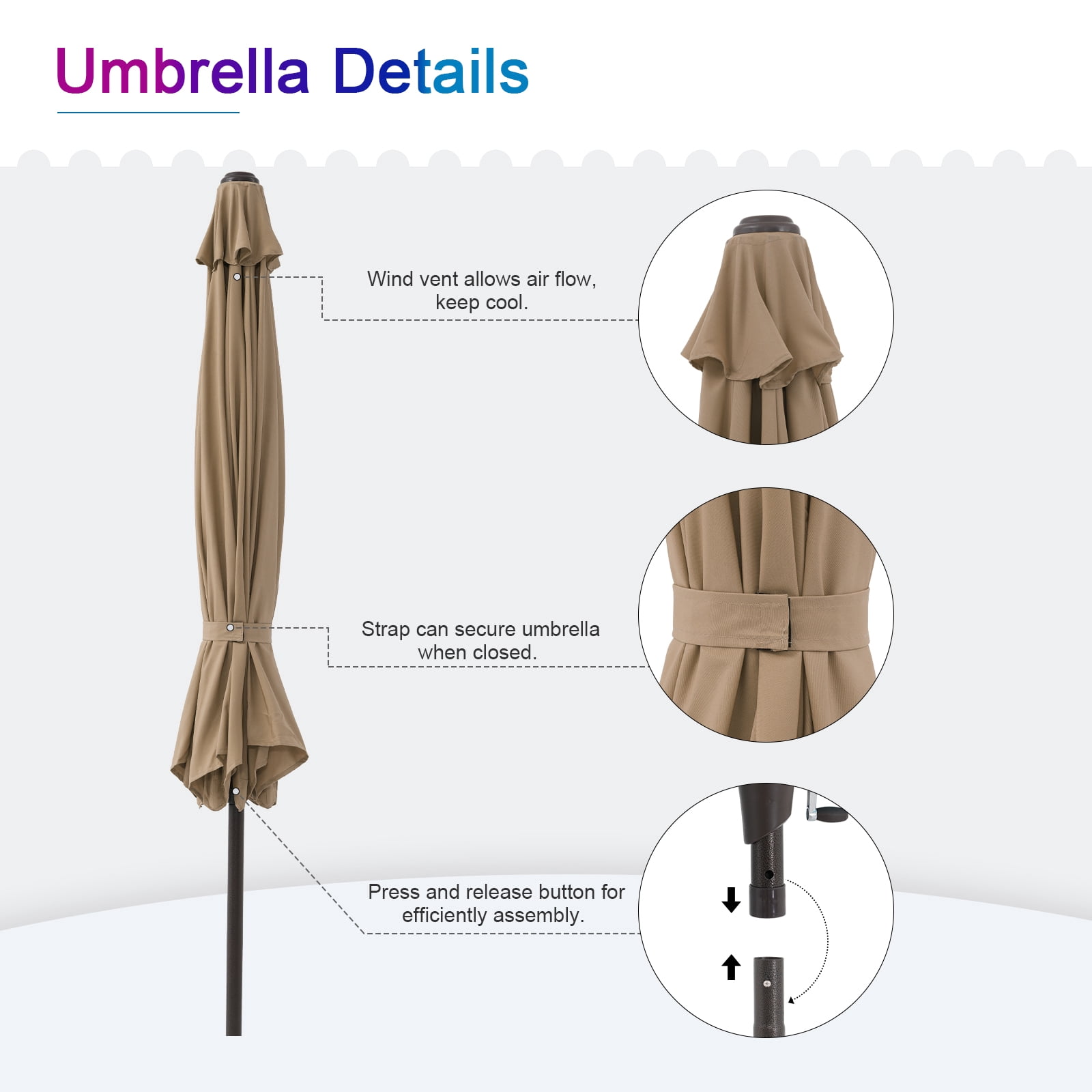 COBANA 9ft Patio Umbrella, Outdoor Table Market Umbrella with Push Button Tilt and Crank, Beige