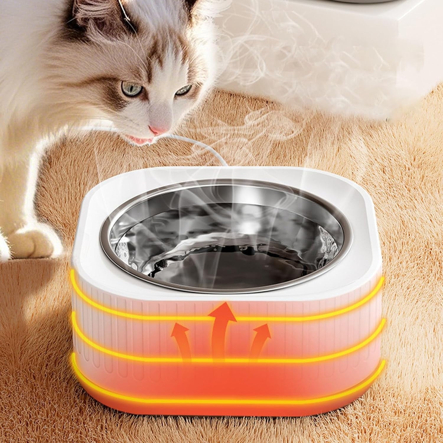 Heated Pet Water Bowl for Cats & Dogs, 220ml Auto Thermostatic (95-104°F), IP67 Waterproof with Anti-Chew Cord for Outdoor Winter Use(XX-B Gray)
