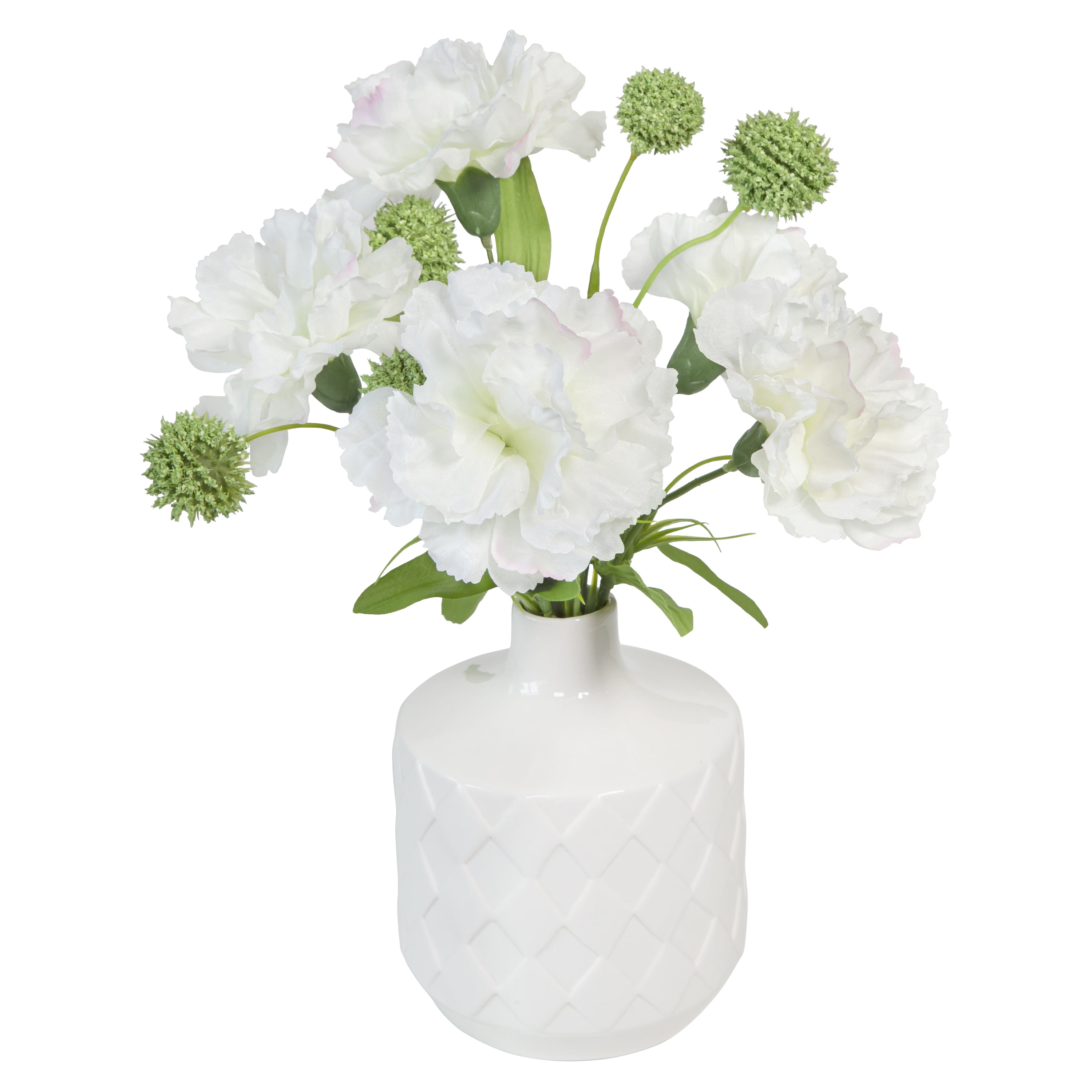 (4 pack) 13-inch Artificial Silk White 5 Heads Carnation Flowers Pick, for Indoor Use, by Mainstays