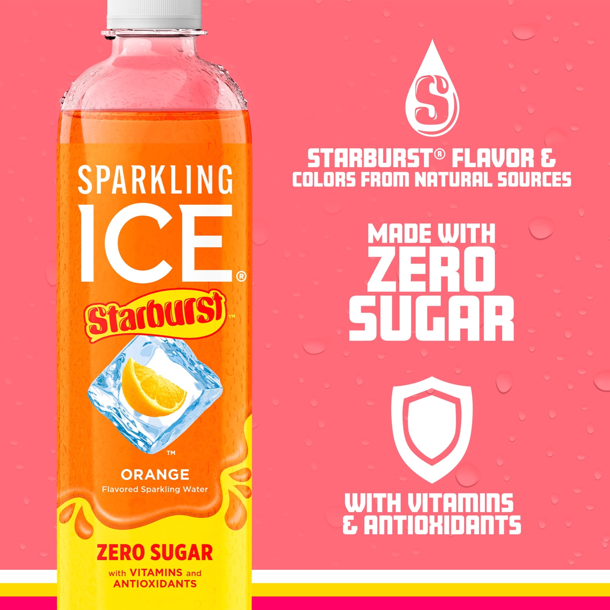 (4 pack) Sparkling Ice Starburst Orange Zero Sugar Flavored Water with Vitamins, Low Calorie, 17 fl oz Bottle