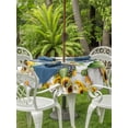 thumbnail image 2 of Outdoor Tablecloth with Umbrella Hole and Zipper, Spring Gnomes Round Table Cloth 60 Inch Waterproof Tablecloth, Botanical Yellow Flowers Leaves Wooden Plank Picnic Table Cover for Patio Camping, 2 of 7