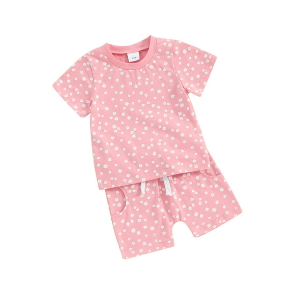Suealasg Kids Girls Summer 2Pcs Clothes 6M 1T 2T 3T Toddler Baby Girls Casual Beach Outfits Floral Print Short Sleeve T-Shirt and Elastic Shorts Set