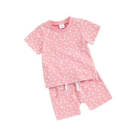 

Suealasg Kids Girls Summer 2Pcs Clothes 6M 1T 2T 3T Toddler Baby Girls Casual Beach Outfits Floral Print Short Sleeve T-Shirt and Elastic Shorts Set