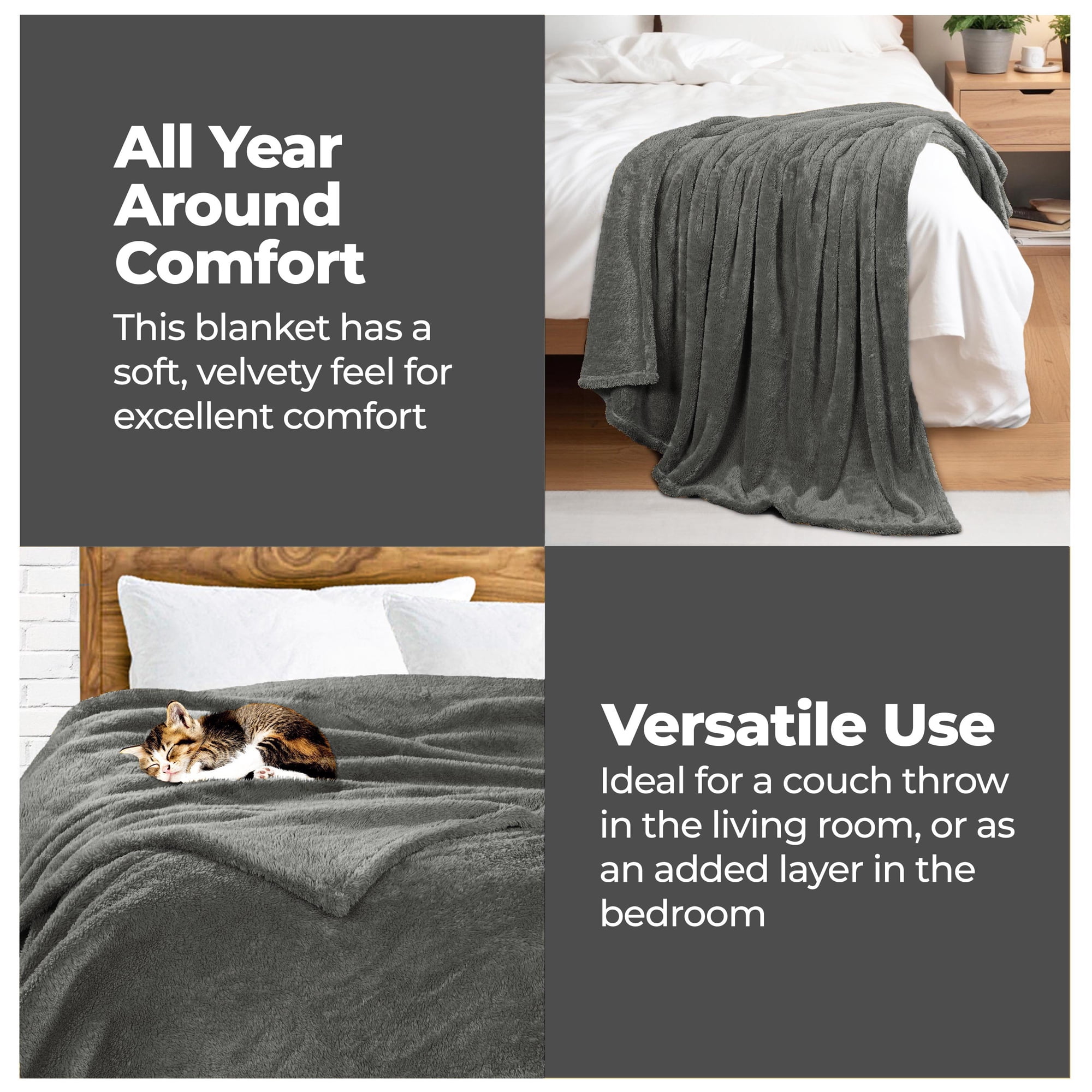 Premium 100% Micro-Polyester Fleece Blanket, Ultra-Plush , Soft, Breathable, All-Season, Perfect for Bed or Couch, Blanket Set , King, Charcoal by Blue Nile Mills