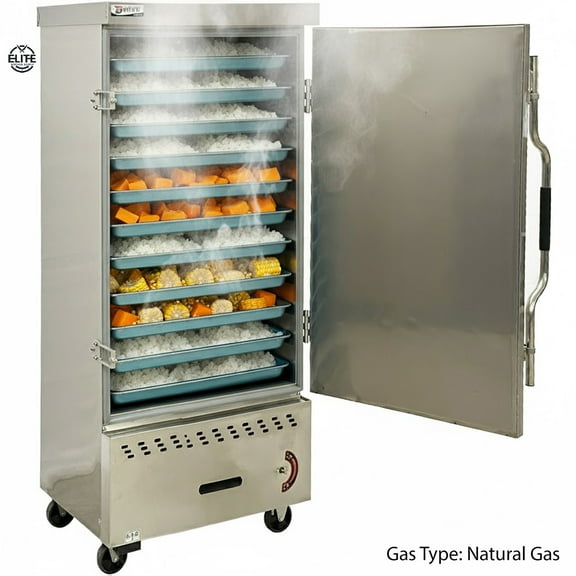 12-Pan Commercial Gas Steam Cooking Cabinet – Natural Gas/Propane Rice & Seafood Steamer, Stainless Steel