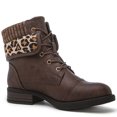thumbnail image 3 of GLOBALWIN Women's Brown/Leopard lace Up Boots for Women with Low Heel 6M, 3 of 7