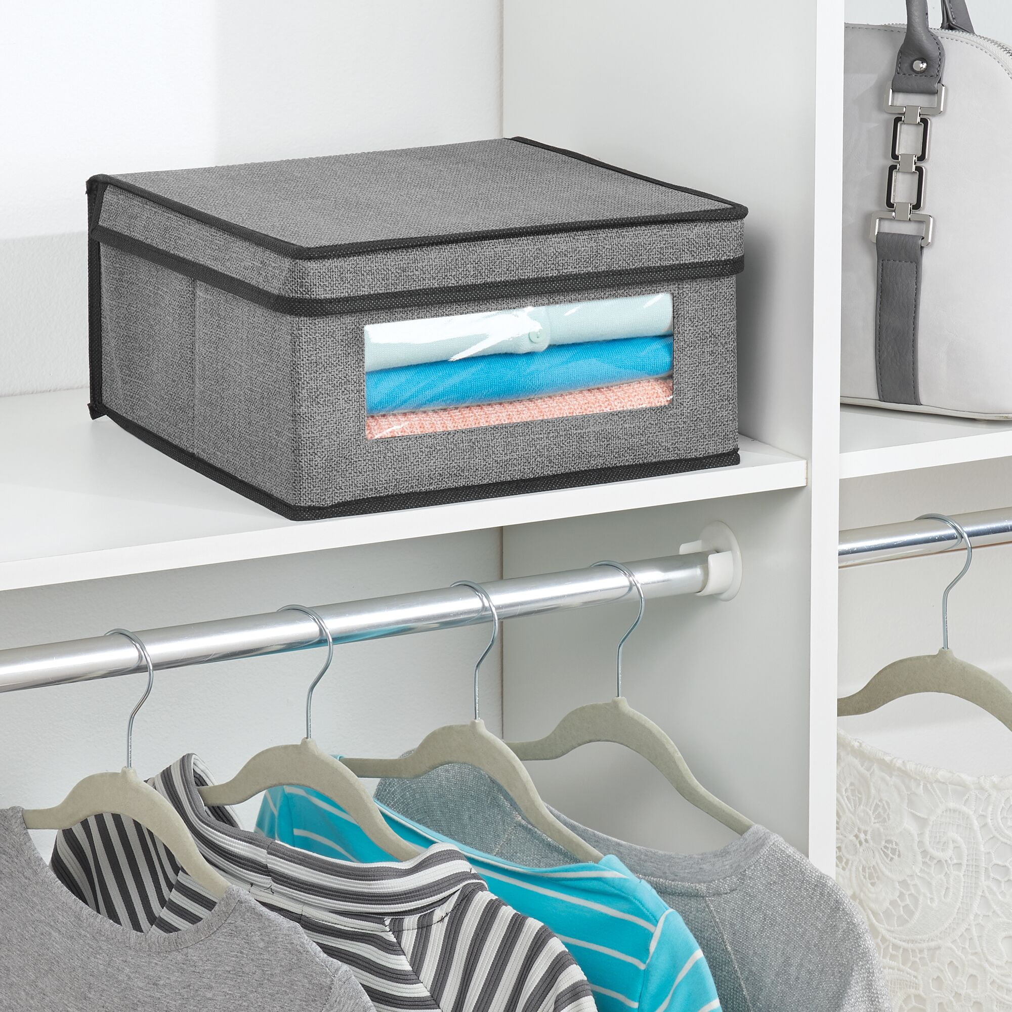 mDesign Fabric Bathroom Storage Bin, 15 x 6 x 8, 4 Pack - Charcoal