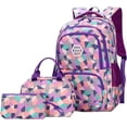 thumbnail image 1 of Waterproof School Backpack Set Fits 14" Laptop Backpack Daypack College School Bookbag with Lunch Box and Pencil Case (Geometric Printed，Purple), 1 of 8