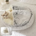 thumbnail image 4 of Cama redonda para gatos ShinHye, de felpa, esponjosa, con capucha, cueva, impermeable, 4 of 7