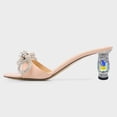 thumbnail image 2 of FSJ Women Sexy Rhinestones Bowknot Round Open Toe Heeled Sandals Crystal Block Chunky Mid Heel Backless Bride Mules Wedding Dress Shoes Size 10.5 Pink, 2 of 4