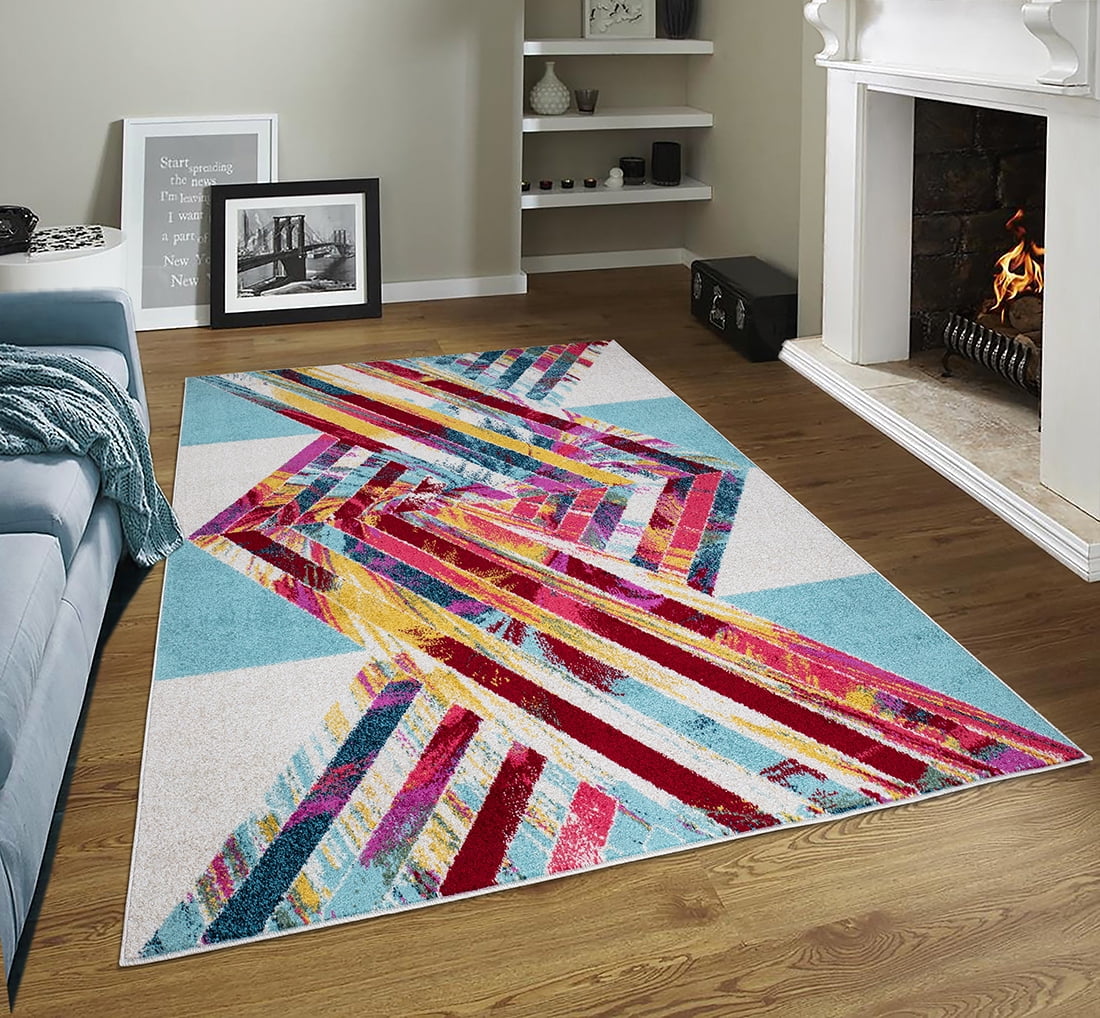 Geometric Multicolor Contemporary Carpet Rugs 4x6 5x8 6x9 8x10 Hallway Runners 