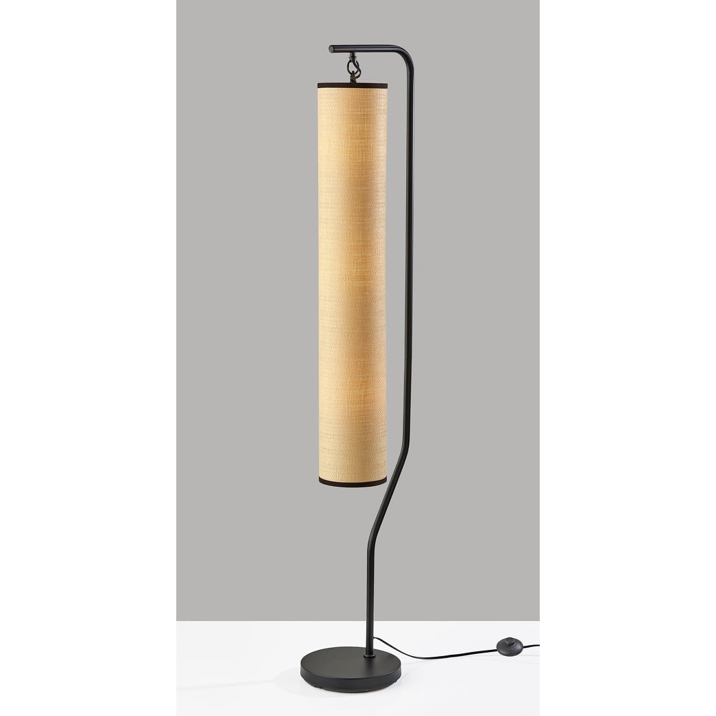 Adesso Lyons 61" 3-Light Black Floor Lamp with Tall Natural Woven Paper Cylinder Shade