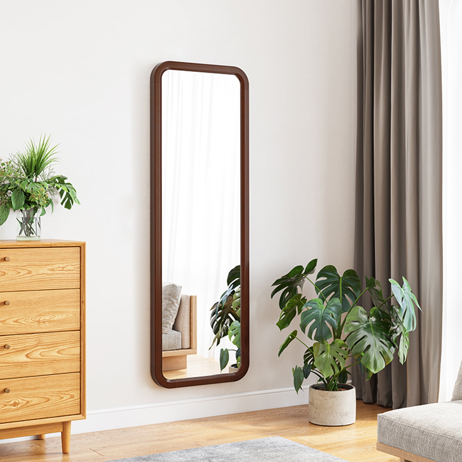 Full Length Wall Mirror with Dark Wood Frame 31cm x 121cm