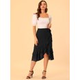 thumbnail image 3 of Falda midi de verano de cintura alta Allegra K con capas de lazo de gasa y dobladillo con volantes para mujer Negro S, 3 of 6