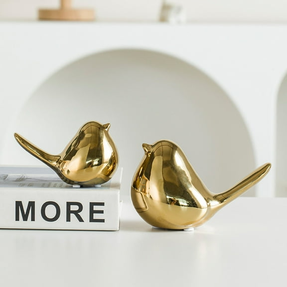 2 Pcs Small Animal Statues, Cute Gold Fat Bird Modern Home Decorative,Statues Decor for Garden Living Room Bedroom Office, Wedding Decor