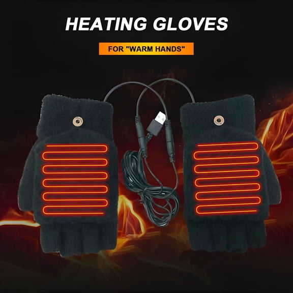 TELOLY Usb Heated Gloves, Fingerless Gloves, Electric Hand Warming Gloves, Warm Wool Knitted Convertible Flip Top Mittens for Cold Weather