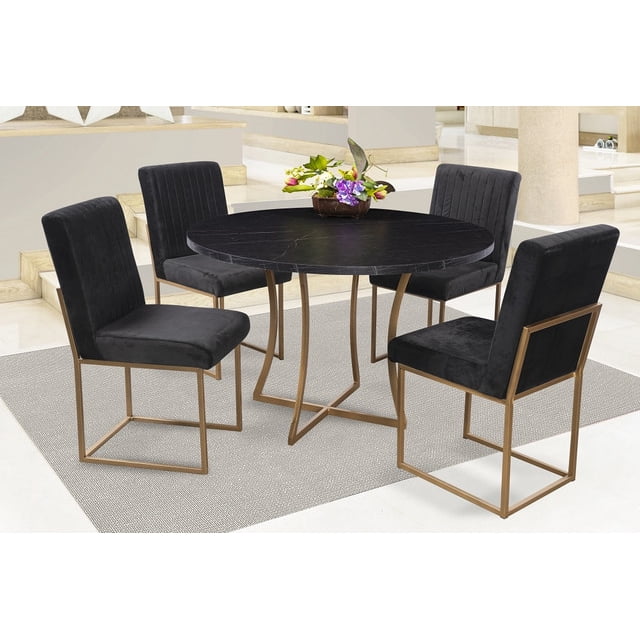 Comedor Soria 4 Sillas Negro Redondo Tubular y Cubierta de Formica