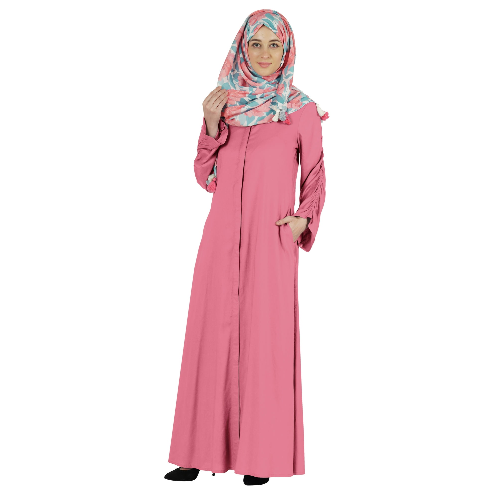 Bimba Islamic Clothes For Women Long Dress With Printed Hijab Scarf Rayon Abaya Maxi Front Button Muslim Dress Walmart
