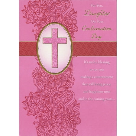 Confirmation Gift Ideas For Daughter Designer Greetings Pink Column of Flowers on Pink Cross Confirmation Card for Daughter ()