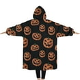 thumbnail image 2 of Oversized Wearable Blanket Hoodie,Halloween Spooky Pumpkins Pattern Sherpa Blanket Hoodie with Super Pockets,Super Warm Fuzzy Pullover for Women & Men, 2 of 6