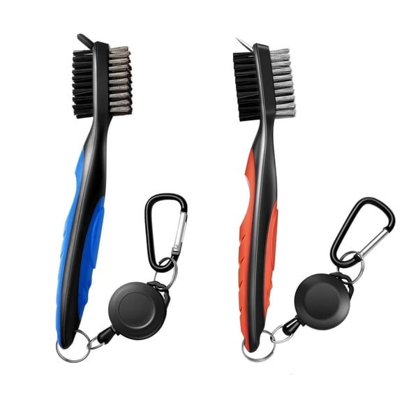 Naisfei 2 Pack Golf Club Brush, Professional Golf Groove Cleaner with Retractable Zip-line - Comfortable Grip Handle Easily Attaches to Golf Bag for Club Cleaning