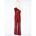 thumbnail image 6 of LiiYii Kids Girls Sparkly Sequins Jumpsuit One Shoulder Sleeveless Wild Leg Pants Romper Dance Party Gown Burgundy 14, 6 of 10