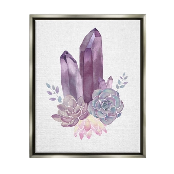 Stupell Industries Succulent Crystal Flower Purple Blue Watercolor Painting Luster Gray Framed Floating Canvas Wall Art, 24x30, by Ziwei Li