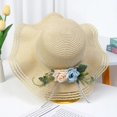 thumbnail image 1 of Sombrero de paja de ala grande con nudo de mariposa de encaje, nuevo sombrero con protección solar de arena para playa 2025, hermosa gorra parasol transpirable, 1 of 5