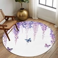 thumbnail image 3 of Round Area Rug 5 Ft, Wisteria Washable Non-Slip Circle Carpet for Living Room/Bedroom, Purple Flowers Butterflies Vintage Spring Low-Profile Runner Mats Collection Rugs for Indoor, 3 of 7