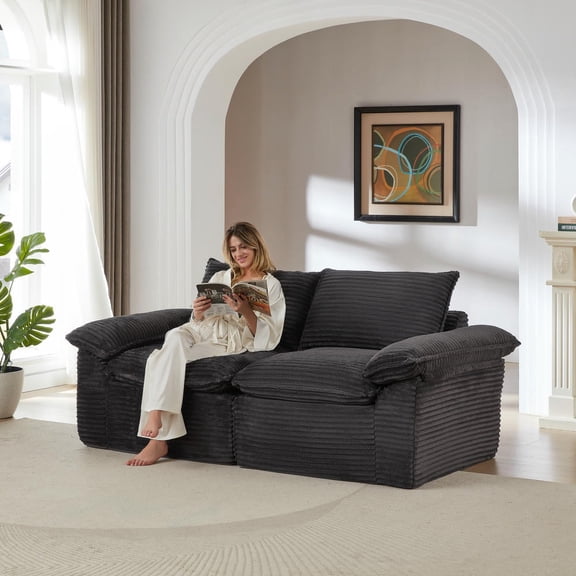Barara King Modern Cloud Couch with Corduroy Fabric, Freely Configurable Sectional Design for Cozy Living Room, Apartment, Office Seating, Dark Gray
