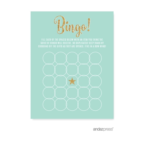 Koyal Wholesale Light Aqua Gold Bingo Game Activity Cards, 20-Pack