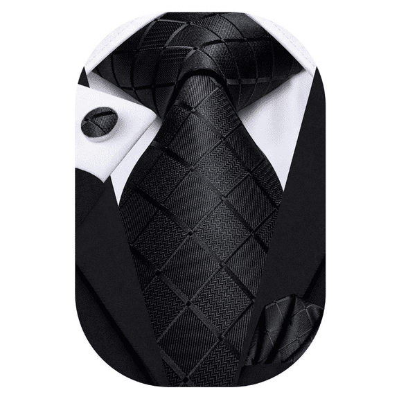 Mens Plaid Ties Classic Paisley Necktie with Handkerchief Cufflinks Set Business Stripe Tie