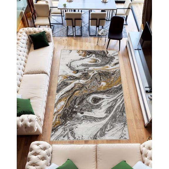 Abstract 5x7 Marble Area Rug Contemporary Modern Artistic Carpet for Living Room Bedroom