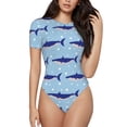 thumbnail image 1 of Saiise Party Motif Requin Mignon Grenouillère à Manches Courtes Col Rond Pyjama Extensible avec Fermeture à Pression-TTG, 1 of 7