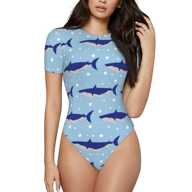 Saiise Party Motif Requin Mignon Grenouillère à Manches Courtes Col Rond Pyjama Extensible avec Fermeture à Pression-TTG
